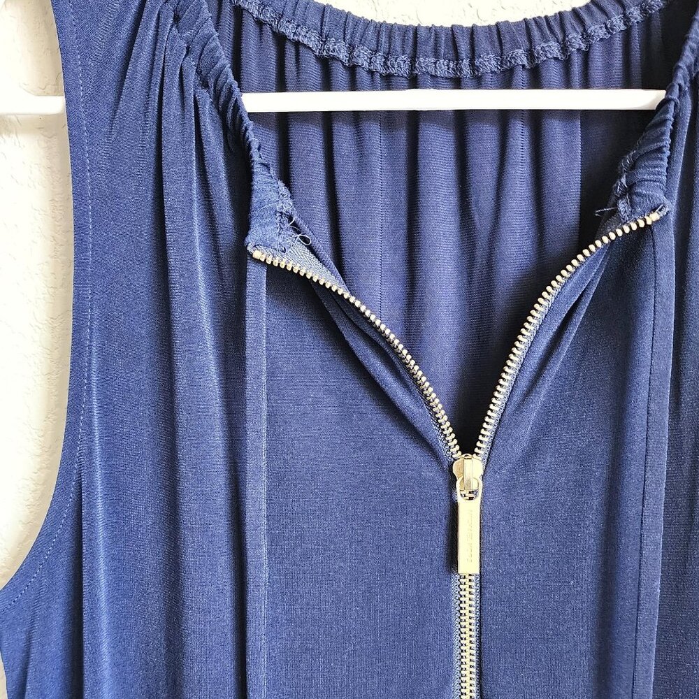 MICHAEL Michael Kors Navy Blue Stretch Shift Dress with Zipper and Tassles - Picture 3 of 4